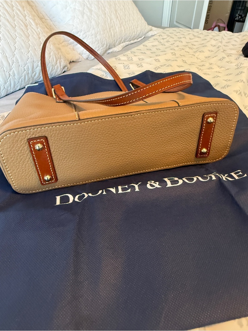 Dooney & Bourke Tan Pebbled Leather Tote with Brown Trim - Picture 4 of 4